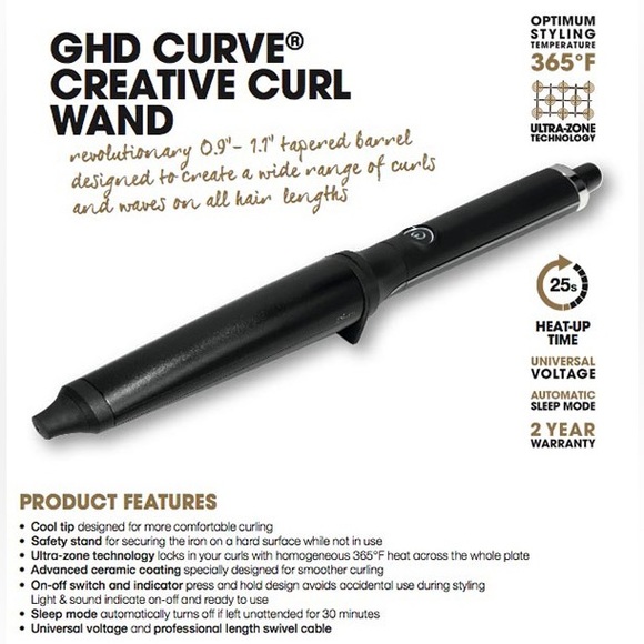 GHD Creative Curl Tapered Curl Curling Curler Wand Iron Black Silver Glove - Picture 13 of 17